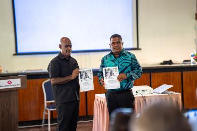 Prime Minister Jeremiah Manele and Trevor Manemahaga, Minister for National Planning